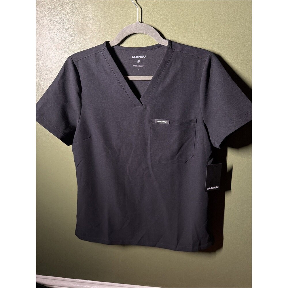 NWT JAANUU Rhena Essential 1 Pocket Scrub Top Black W10001 Small